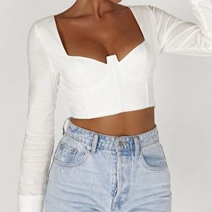 White Meshki long sleeve corset crop top
